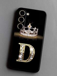 1pc Fashion D-Letter Diamond Crown Element Phone Case, Black TPU Soft Shell, Scratch-Resistant, Shock-Proof, Compatible With Huawei, Honor, Galaxy, - Black - View 6