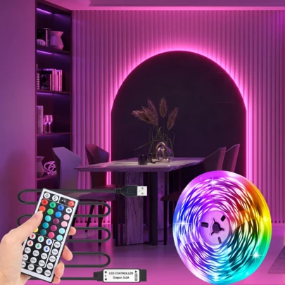 44 Tuşlu 3535 RGB LED Şerit, USB ile Çalışır, Kendinden Yapışkanlı, Kolay Kurulum, Yatak Odası Dekorasyonu İçin Zengin Renkler