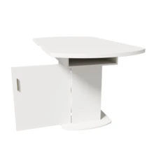 Utdragbart ovalt matbord, 110/130 x 70 x 75 cm, matbord med förvaring, soff-/fritidsbord, modernt och minimalistiskt matbord, platsbesparande multifunktionellt matbord, vitt med guldfärgat handtag. - Vitt - Visa 11
