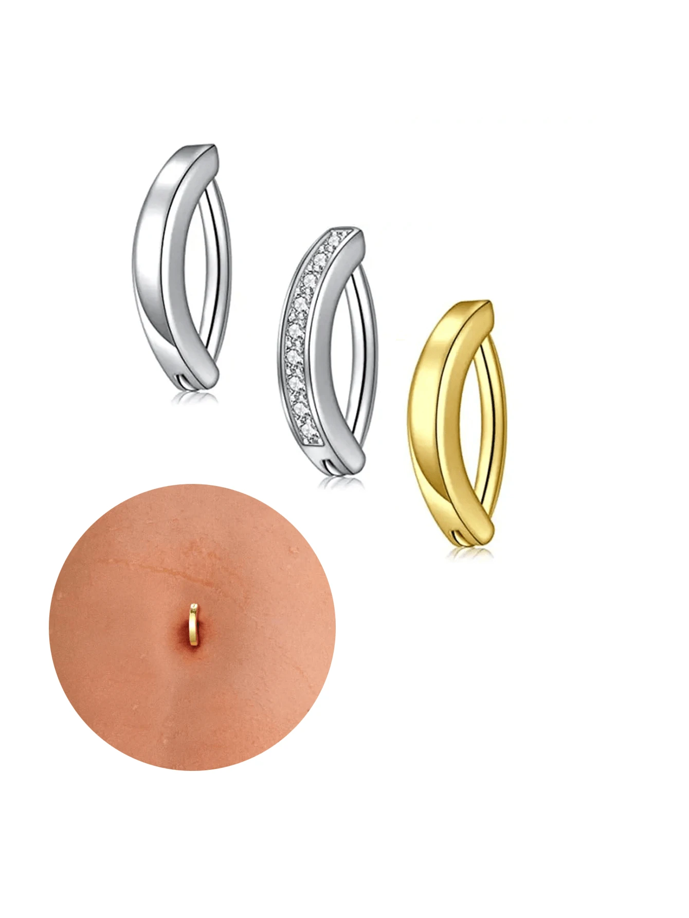 Bộ 3 khuyên rốn thời trang mùa hè 14G dành cho nữ, đính đá Cubic Zirconia, kiểu dáng đơn giản, đeo ngược. - nút vòng bụng - Xem 1