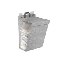 Bộ 3 giỏ đựng quần áo bẩn treo tường có thể gấp gọn, làm bằng vải lanh, mỗi bộ kèm 2 móc treo miễn phí. - Nhiều màu - Xem 11