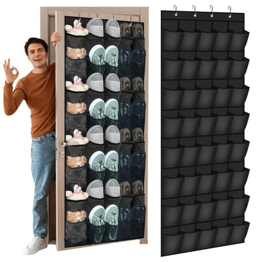 Behind-Door Shoe Hanging Storage Bags - Black 35 Compartments - View 1
