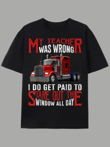 Camiseta de Hombre Estilo Camionero con Texto Atrevido y Gráfico de Camión Rojo para Uso Casual en Verano y Otoño, Regalo Perfecto para Camioneros y Conductores de Larga Distancia - Negro - Ver 12