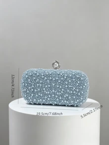 Light Blue Pearl Beaded Evening Clutch, Pearl & Rhinestone Decorated Wallet,Bride, Wedding Items - Baby Blue - View 2