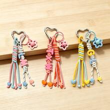 1pc Tassel Heart Bell Custom Bag Charm, Handmade Braided Rope Letter Bead Bag Pendant/Keychain/Phone Charm, Bow, Heart Keychain Christmas Gift. - Woven Ornaments - View 4