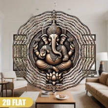 1个10x10英寸360°旋转金属象头曼陀罗风铃,手工制作宗教装饰品,适用于花园、露台、家居 - 舒缓的户外悬挂装饰,圣诞礼物之选,小型户外风铃,设计优雅,高品质金属工艺,适合灵性追求者、冥想空间、工艺品,2D平面(无吊坠),随机发货 - 多色 - 查看 5