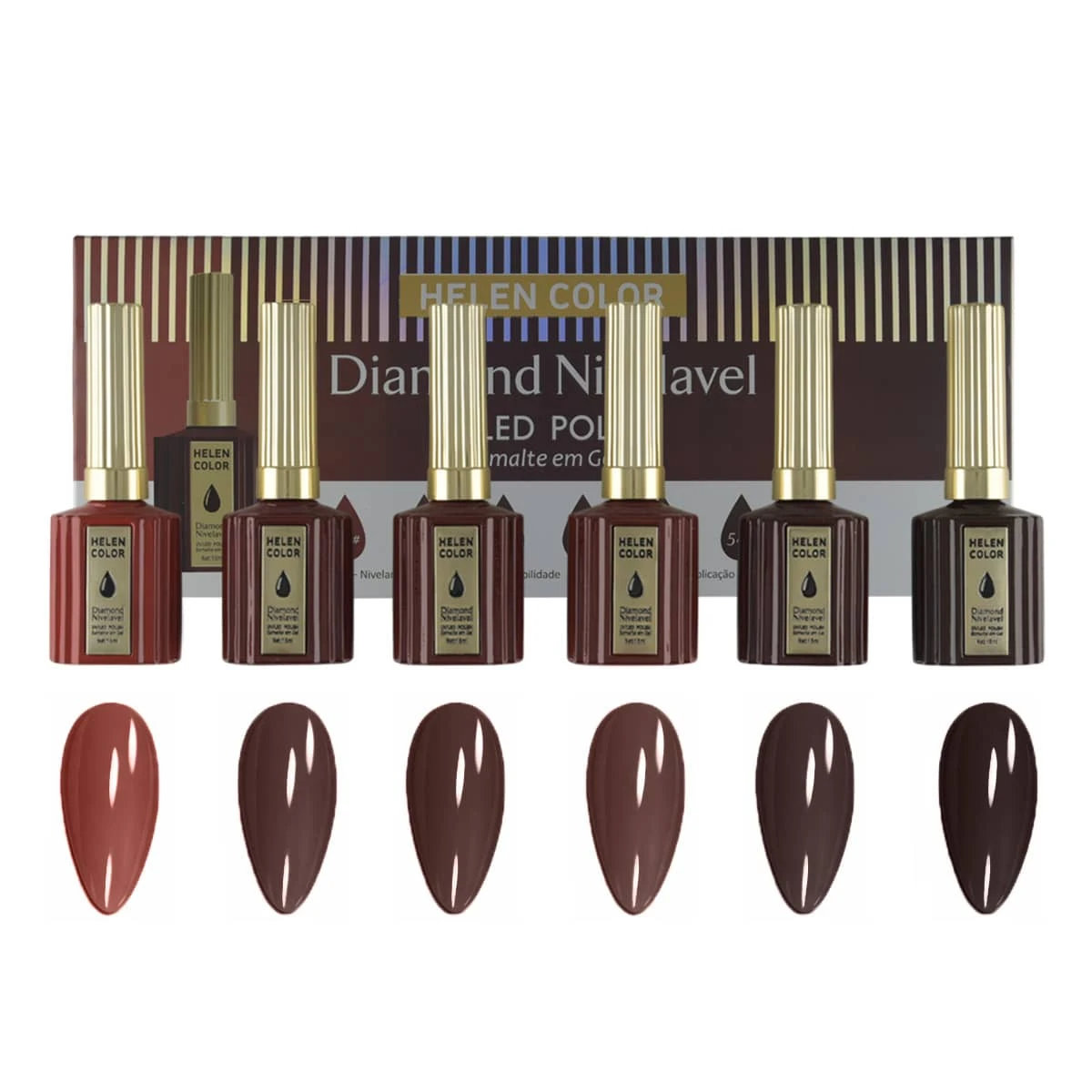 Kit 6 Diamond Nail Polishes 15ml Each - Helen Color - Seasons Of The Year - merah tua - View 1