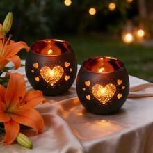2pcs Firework Heart Candle Holder Set | Blooming Firework Heart Decor, Romantic For Valentine's Day, Black World Romantic Firework Heart Candle Holder Set, Nordic Mythology Meditation Sacred Space Decor, Candlelight Dinner Decoration Essential, Filled With Love, Suitable For Valentine's Day Confession/Couple's Home Romantic Decor/Christmas Warm Decor, Ritual Of Hiding Heartbeats In Candlelight Gift - 2pcs - View 9