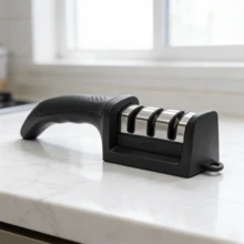1/2 Set 3-Stage Knife Sharpener, Suitable For Ceramic And Steel Blades - Repair, Restore And Polish, Kitchen Tool, Non-Slip, Black - Black - View 12