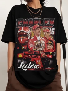 Limited Edition Charless Leclercs Men's Sports T-Shirt With Crew Neck And Print, Comfortable And Versatile. - Black - View 6