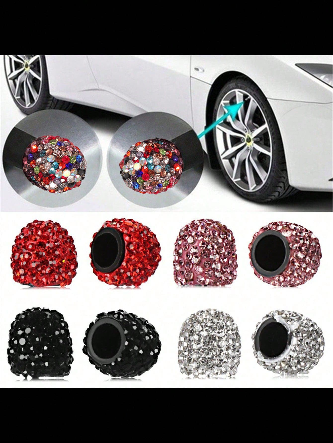 Tapa de válvula con rhinestones, tapa de núcleo de válvula de diamante completo, tapa de válvula de cerámica de diamante para coche, tapa de válvula creativa con rhinestones, tapa de núcleo de válvula modificada, tapa de válvula, tapa de vástago de válvula, tapa de válvula de válvula, núcleo de válvula