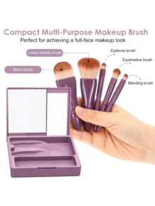 1 Set 5pcs Mini Visualized Makeup Brush Set, Customizable Name/Text/Logo, Personalized Travel Makeup Brush Set, Mini Travel Brush Set With Mirror, Portable And Easy To Use Makeup Brush Set, Convenient Travel Eyeshadow Brush Set, Personalized Travel Makeup Brush Set, Suitable For Eyeshadow, Blush, Contour And Other All-In-One Eye And Face Makeup Brush Set, Ideal Gift Choice For Mother, Lover, Best Friend, Relative, Colleague, Classmate - one-size - View 3