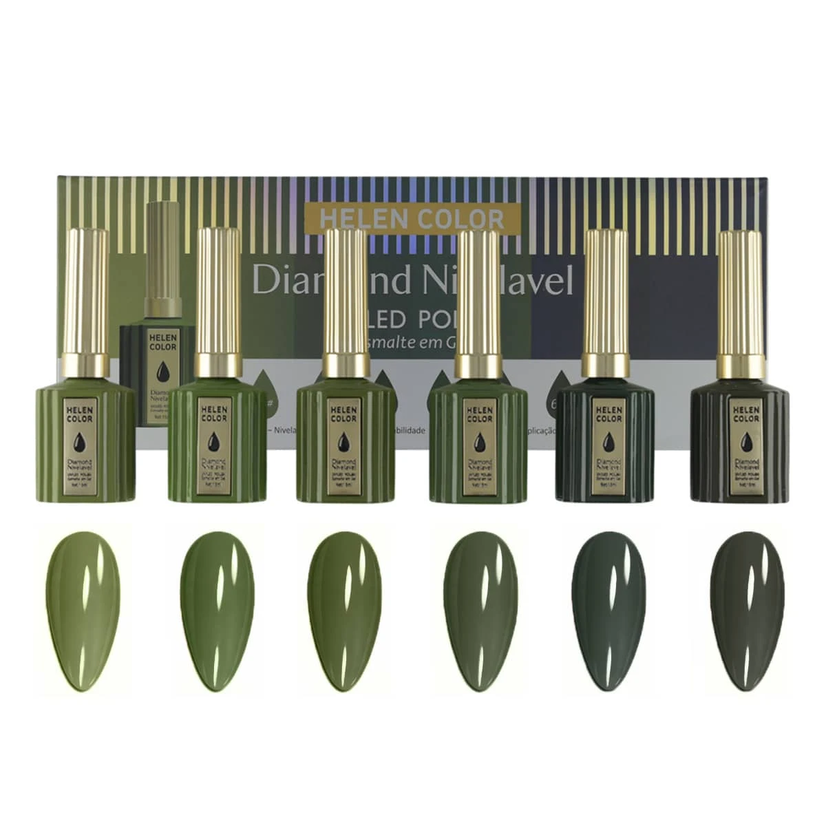 Kit 6 Diamond Nail Polishes 15ml Each - Helen Color - Seasons Of The Year - 墨綠色 - 查看 1