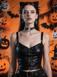 Dây chuyền choker da thời trang nam nữ cá tính, phong cách Punk Goth Metal, đính gai nhọn, mắt xích. - màu đen - Xem 2