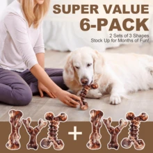 Indestructible Dog Toys For Aggressive Chewers: 3-Pack Bacon Flavored Hard Nylon Dog Chew Toys For Medium & Large Dogs(25-90lbs), Tough Super Chewer Dog Bones Toys To Keep Them Busy, Brown - 6片裝棕色培根 - 查看 2