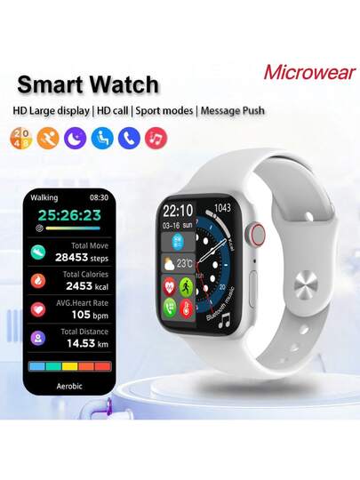 Microwear 2.07英寸2025新款男女通用全触屏智能手表 - 户外运动健身手表，支持来电和信息通知，多种运动模式，遥控拍照/音乐，活动追踪，兼容安卓和iOS系统，USB充电，合金表壳，TPU表带，超长续航，圣诞节、感恩节、新年礼物