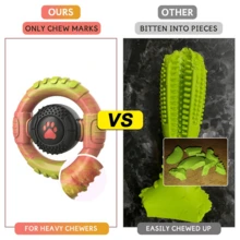 Dog Toys For Aggressive Chewers Large Medium Breed, Indestructible Squeaky Dog Chew Toys, Tough Nylon Rubber Interactive Dog Toys To Keep Them Busy - 紅綠混合 - 查看 6