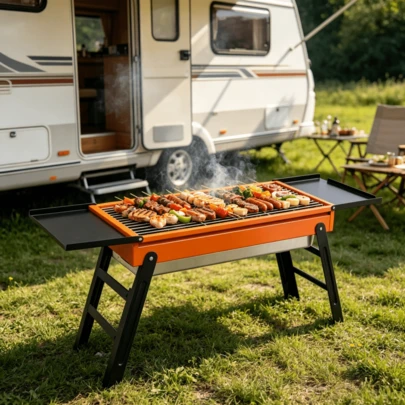 2 Stück Outdoor Barbecue Grill, Zuhause faltbarer Spießgrill, tragbarer Holzkohle Edelstahl Kleingrill für Camping