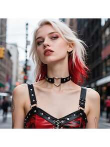 Dây chuyền choker da thời trang nam nữ cá tính, phong cách Punk Goth Metal, đính gai nhọn, mắt xích. - màu đen - Xem 6