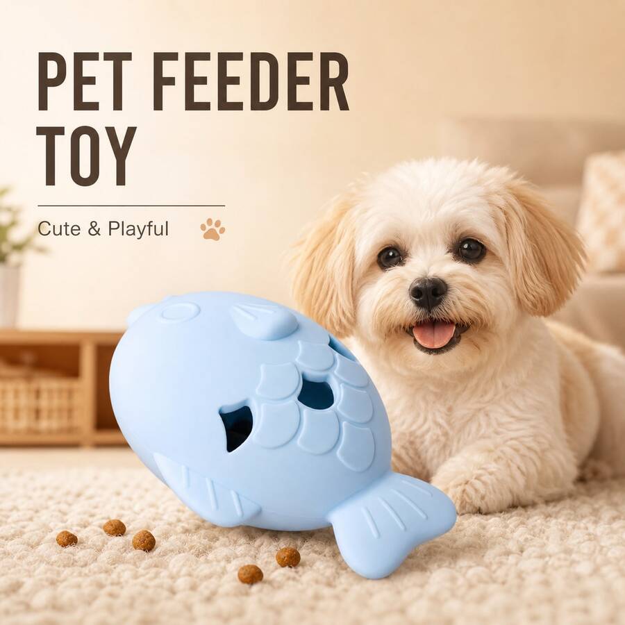Light Blue Fish Shaped Silicone Pet Treat Dispenser Toy, Interactive Slow Feeder Leakage Food Toy For Cats & Small Dogs, Bite-Resistant Chew Toy For Teeth Cleaning, IQ Training & Boredom Relief, Durable Pet Enrichment Toy For Indoor Pets - p - 查看 1