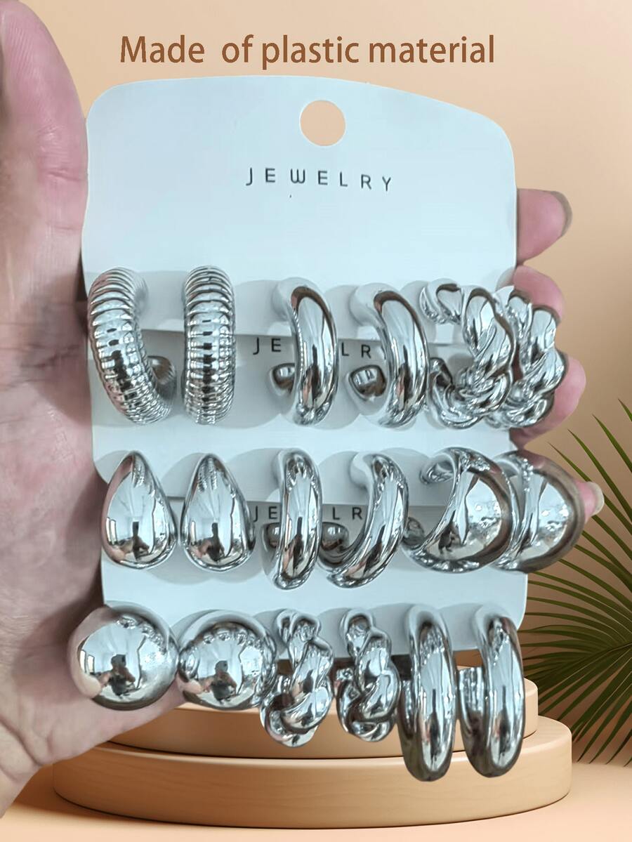 Bộ 2 khuyên tai hình giọt nước tối giản 18-24 chiếc dành cho nữ, trang sức chất liệu CCB nhẹ để đeo hàng ngày hoặc kết hợp thường ngày - Bạc - Xem 1