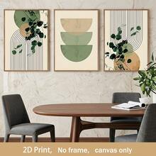 3pcs Unframed Boho Green Plant Eucalyptus Leaf Geometry Graphic Art Poster - Retro Canvas Print For Modern Wall Decor In Living Room And Home,2D Flat - A - View 6