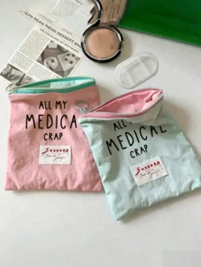 便携式“药品”印花收纳袋，药盒，急救包，化妆包，零钱包，适合日常使用/户外/旅行，方便携带的药品收纳，化妆品和手机配件收纳包，旅行必备，圣诞礼物，个性化礼品袋，小礼物交换，房间装饰 - 彩色 - 查看 5