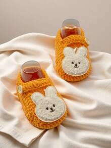 1双婴儿兔子图案贴花拖鞋，米色和白色婴儿鞋 - 橘色 - 查看 4
