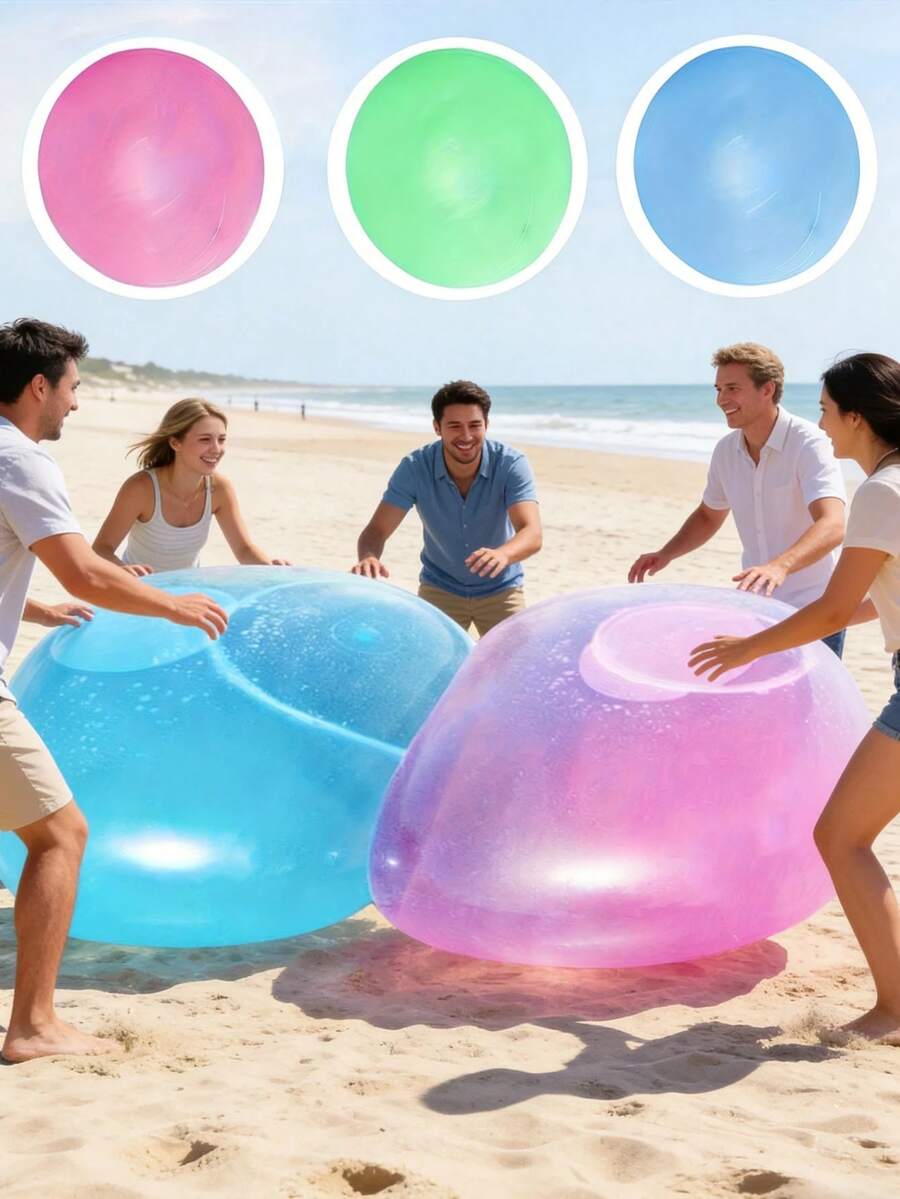 1pc Inflatable Transparent Bubble Ball, TPR Blow Up Balloon Toy (Random Color) - Multicolor - View 1