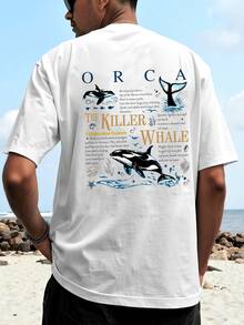 Men's Regular Fit T-Shirt With An Underwater World Whale Print, Perfect For Summer With A Loose And Casual Style. This Short-Sleeved, Crew-Neck T-Shirt Is Suitable For Various Activities Such As Sports, Beach Outings, Shopping, And Everyday Wear. - 白色 - 查看 3