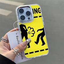 Funda de teléfono transparente con patrón En la señal de advertencia amarilla aparece dibujada una persona., liviana y duradera, compatible con iPhone 17/16/15/14/13/12/11 PRO MAX/PRO/PLUS,  Galaxy, , Redmi, OPPO, vivo, , , Honor,  y . - transparente - Ver 6