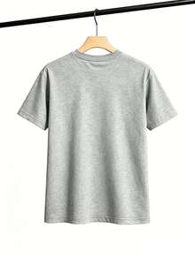 Camiseta de mujer de manga corta, estampado de eslogan en letras rojas, cuello redondo, ropa casual para uso diario - Gris - Ver 2
