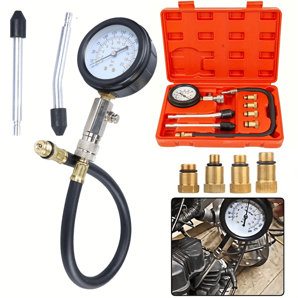 Automotive Engine Compression Testing Tool Kit, Motorcycle, Truck Engine Cylinder Gauge, Fuel Pressure Tester, Gasoline Pressure Gauge With Toolbox
