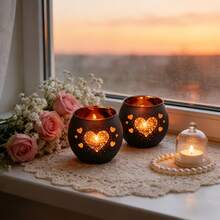 2pcs Firework Heart Candle Holder Set | Blooming Firework Heart Decor, Romantic For Valentine's Day, Black World Romantic Firework Heart Candle Holder Set, Nordic Mythology Meditation Sacred Space Decor, Candlelight Dinner Decoration Essential, Filled With Love, Suitable For Valentine's Day Confession/Couple's Home Romantic Decor/Christmas Warm Decor, Ritual Of Hiding Heartbeats In Candlelight Gift - 2pcs - View 7