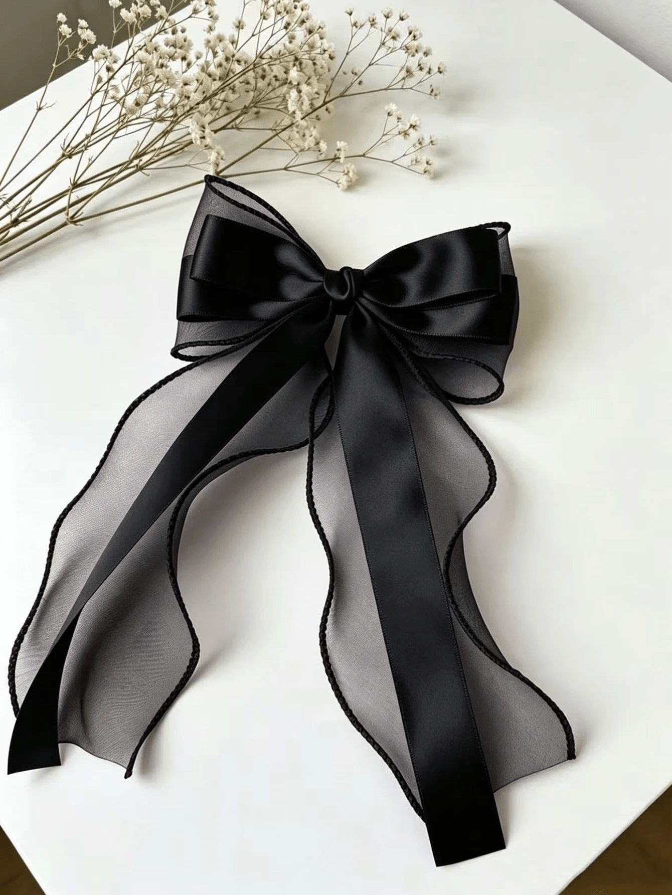 1pc Black Bow Hair Clip, Fashionable And Elegant, Mesh Style, Suitable For Autumn/Winter, Cute Hair Accessory, Best Gift, Suitable For Daily Wear And Party, Black High-End Hair Decoration, Mother's Day Gift,Festival,Birthday, Claw Clips - Black - View 1