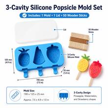 1pc 3-Cavity Silicone Popsicle Mold With Lid, Fruit Shape Ice Pop Maker, Pineapple Watermelon Strawberry Design, Flexible Easy Release Reusable Frozen Treat Tray, DIY Homemade Popsicle Mold For Smoothies, Yogurt Bars, Fruit Pops, Summer Snacks, Kitchen, Home Baking & Party Dessert Prep - Khuôn làm kem que bằng silicon - Xem 4