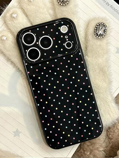 1 pieza Funda de teléfono suave y a prueba de golpes con patrón de lunares coloridos y corazón lateral minimalista, adecuada como regalo de cumpleaños/festividad para amigos, familia, parejas, compatible con 17/16/15/14/13/12/11/X/XR/XS MAX, Galaxy A56/55/A03S Series