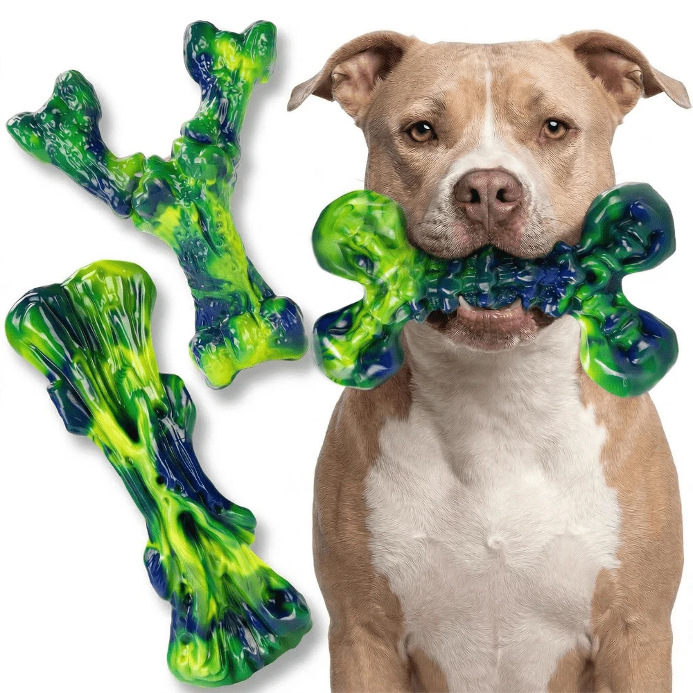 Indestructible Dog Toys For Aggressive Chewers: 3-Pack Bacon Flavored Hard Nylon Dog Chew Toys For Medium & Large Dogs(25-90lbs), Tough Super Chewer Dog Bones Toys To Keep Them Busy, Brown - 3PC-peanut Butter-green - View 1