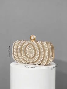 Elegant Gold Spiral Pearl & Rhinestone Decorated Evening Clutch Bag With Detachable Chain Strap - Gold - View 4