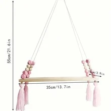 1/2 Pcs Bohemian Pink Tassel Beaded Hanging Shelf, Decorative Wooden Wall Mounted Floating Shelf For Bedroom, Living Room - Cute Bohemian Storage Shelf For Small Plants, Toys And Trinkets, Woven Wall Hanging Shelf - Bohemian Wooden Wall Hanging Shelf With Wooden Beads, Farmhouse Style Floating Shelf, Rustic Hanging Plant Shelf For Bedroom, Living Room, College Room Decor - Pink - View 12