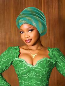 1pc Metallic Color Headscarf, African Style Pleated Headwrap, Pre-Tied Headpiece For Women, Multi-Color Options - A - View 11