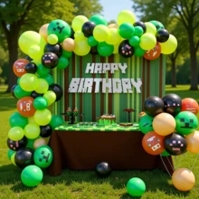 Minecraft Pixel Balloon Chain, Pixel War Game Latex Balloon Chain Party Decoration Supplies Set - 3 YEARS - View 2