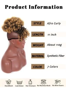 Peluca de fibra sintética, moño africano, rizos sueltos, coleta con flequillo con cordón, extensiones de cabello con clip, adecuado para uso diario y fiestas de mujeres, festivales, fiestas - Multicolor - Ver 3