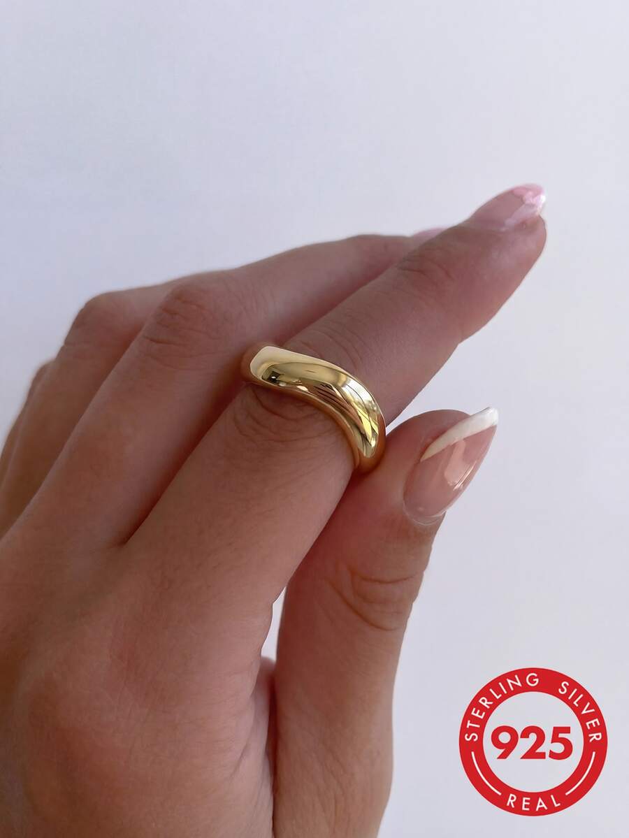 ESBERRY 1 chiếc nhẫn cong bằng bạc sterling 925 bóng, thích hợp để đeo hàng ngày, dự tiệc, là món quà trang sức tinh tế, lý tưởng làm quà sinh nhật.