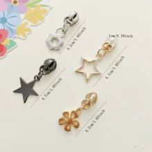 3/4Pcs #5 Zipper Pulls With Gold Chain - Star & Flower Zipper Locks Suitable For Bags, Clothing, Handbags - Nylon Suitable For Zipper Pulls Suitable For DIY Crafts & Repair - Multicolor - View 3