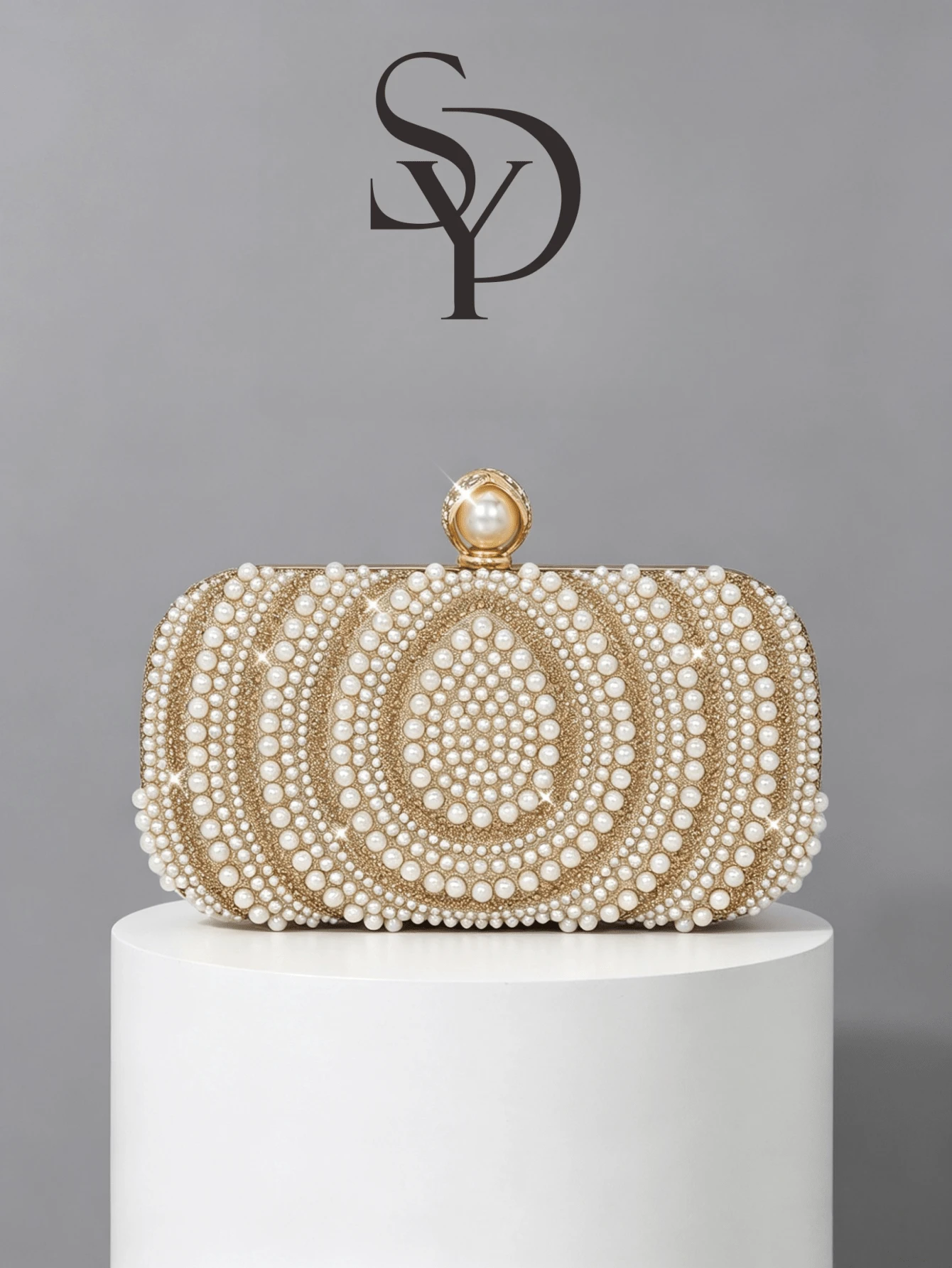 Elegant Gold Spiral Pearl & Rhinestone Decorated Evening Clutch Bag With Detachable Chain Strap - Gold - View 1