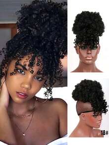 Peluca de fibra sintética, moño africano, rizos sueltos, coleta con flequillo con cordón, extensiones de cabello con clip, adecuado para uso diario y fiestas de mujeres, festivales, fiestas - Multicolor - Ver 11