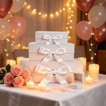 1pc Elegant Solid Color Gift Box With Ribbon - Ideal For Valentine's Day And Christmas Gifts - S - Gift Box + Ribbon + Envelope - View 1