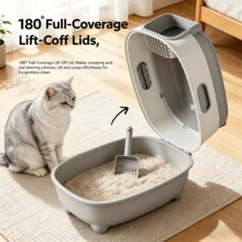 Cat Litter Box With Lid And Scoop, Odor Control, Splash-Proof, Easy To Clean, Suitable For Indoor Cats - one-size - View 3
