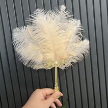 复古宫廷风奢华羽扇，饰以金雕钻石珍珠手柄，可作汉服旗袍摄影道具、优雅派对舞会手扇、时尚家居装饰扇、毕业典礼、祝贺毕业、便携工具、夏季必备、夏季便携 - 彩色 - 查看 10